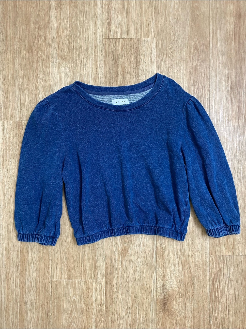 K/Lab Deep Blue Crewneck Sweater with Puff Sleeves